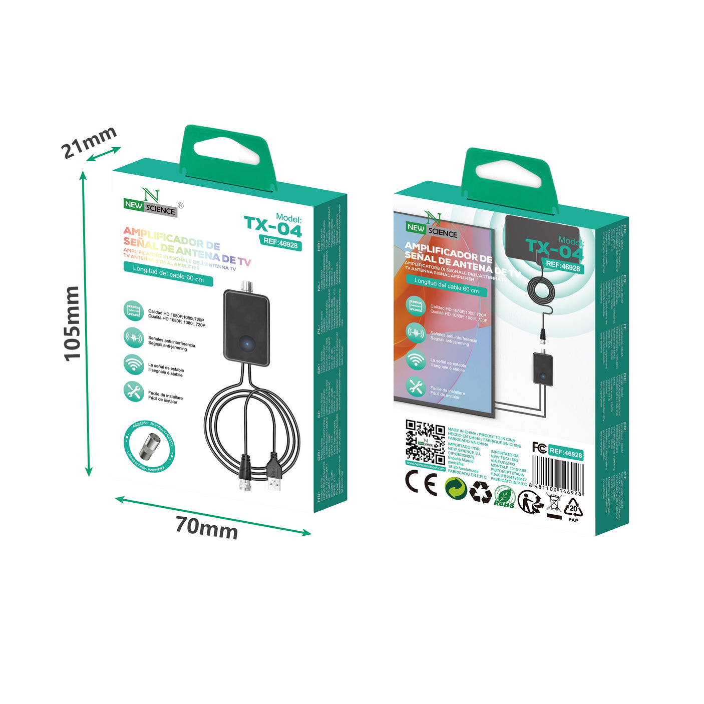 Amplificador de Señal de Antenas de TV Cable 60CM TX-04