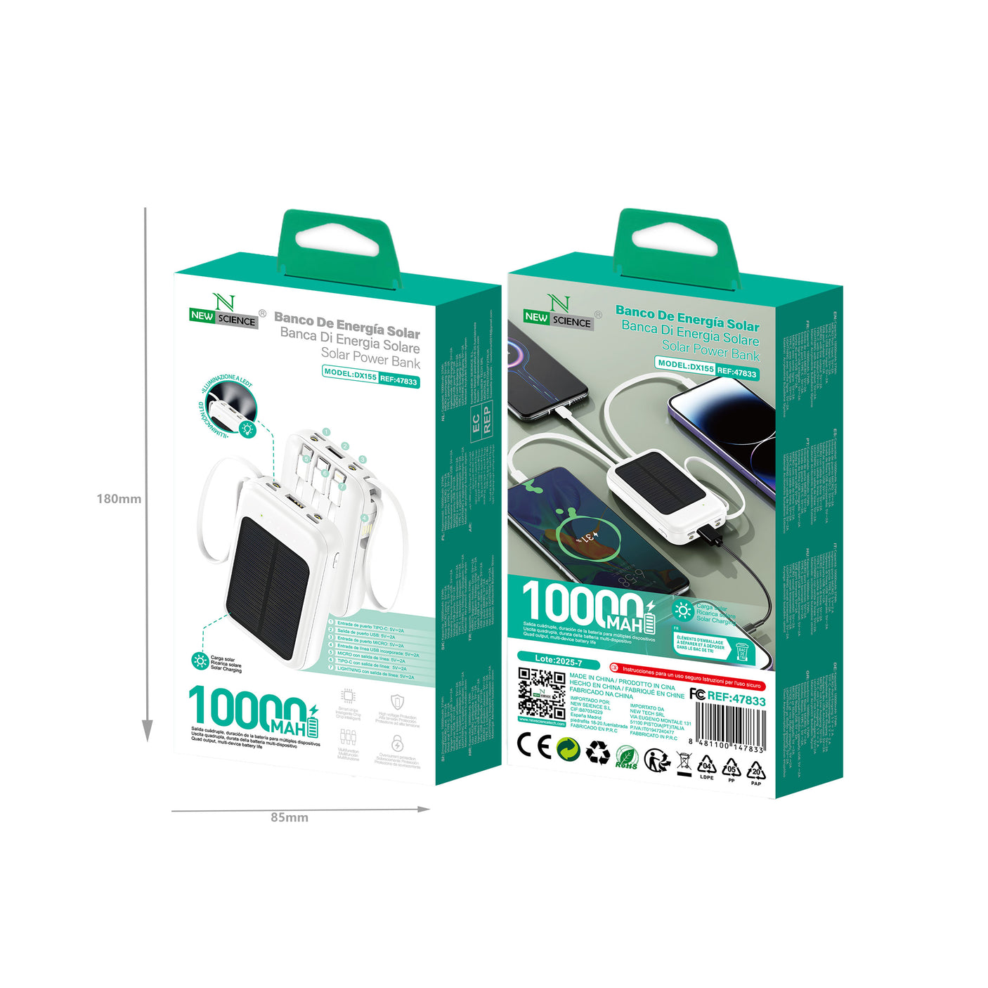 DX155 10,000mAh 5V/2A Solar Charging Power Bank