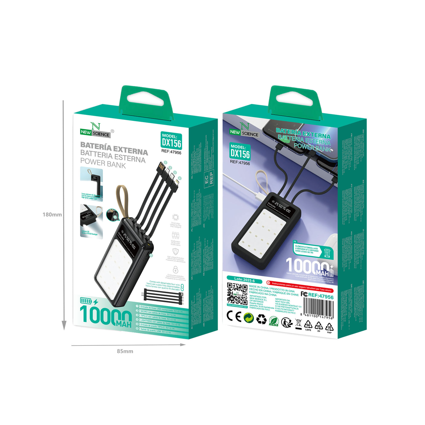 PowerBank con Potente Linterna DX156 10.000mAh 5V/2A