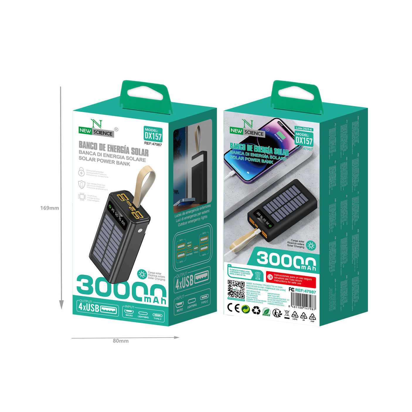 DX157 Solar Power Bank 30,000mAh 5V/2A 4-USB Output