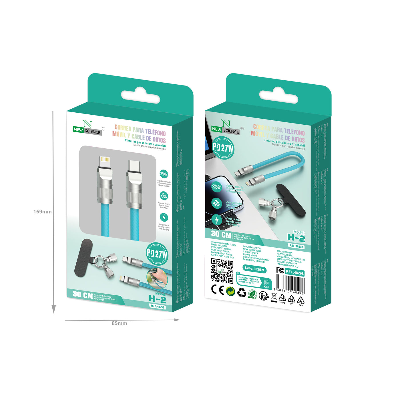 Cable Correa Nylon Trenzado PD USB-C a Lightning iPhone 27W 30CM, Modelo H-2