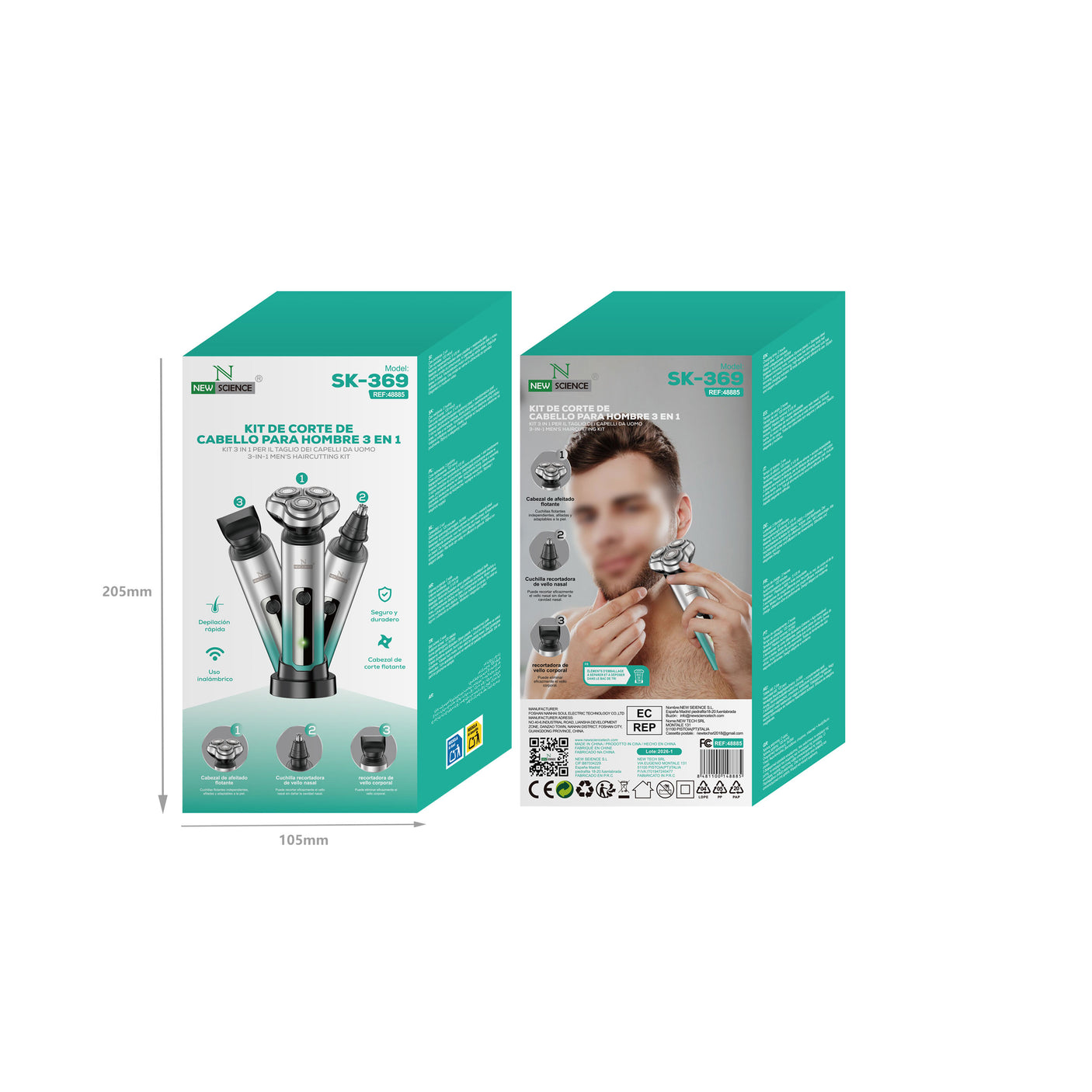 Kit 3en1 Afeitadora para Hombre Inalámbrica Modelo SK-369