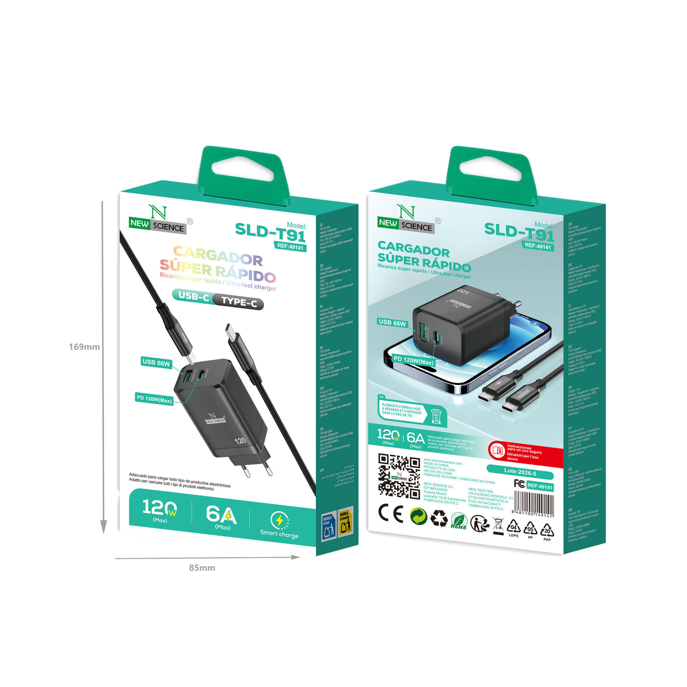 Cargador USB 66W+PD 120W a Type C SLD-T91