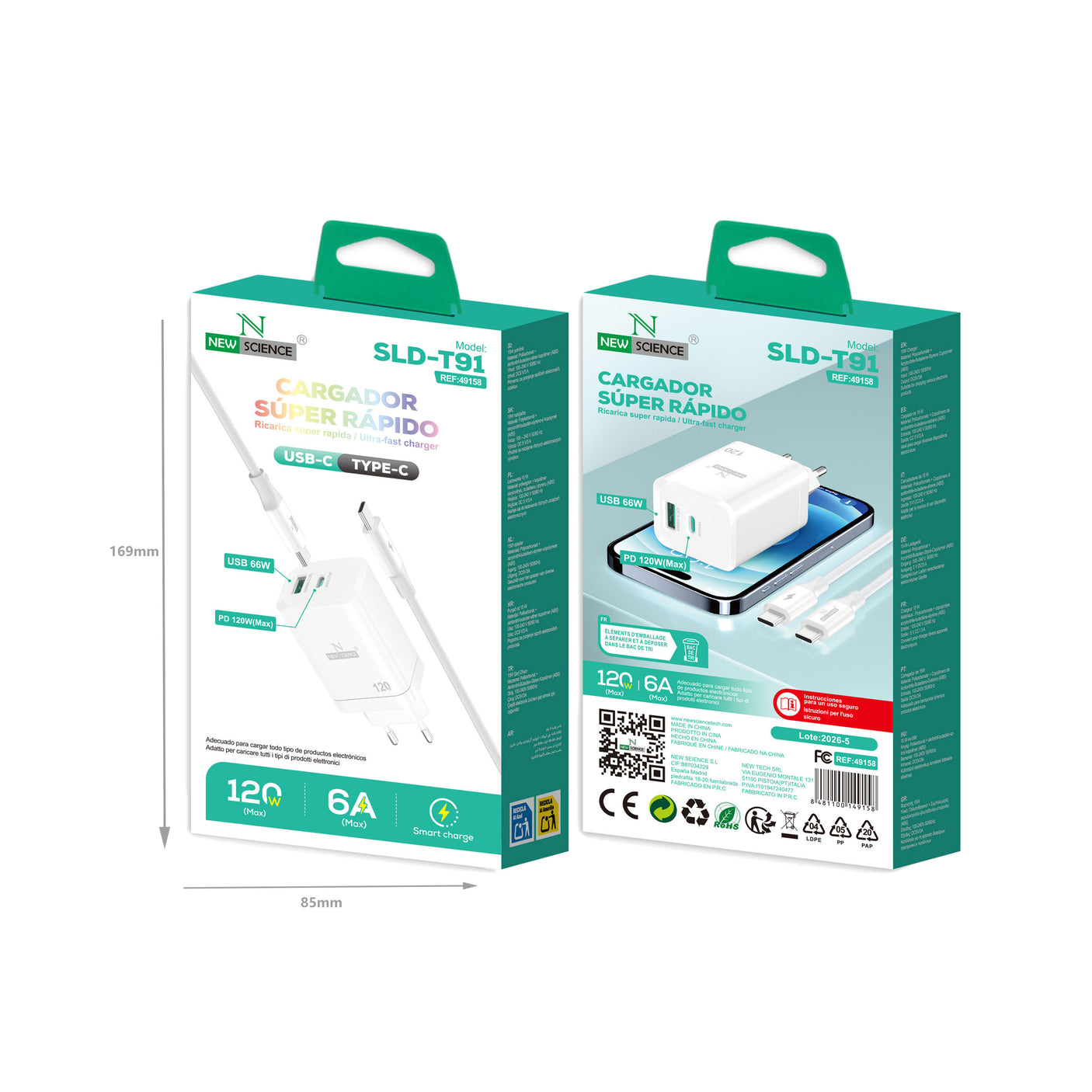 Cargador USB 66W+PD 120W a Type C SLD-T91