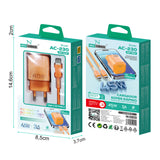 Cargador PD USB-C a Type C 45W 3A Modelo:AC-230 Naranja