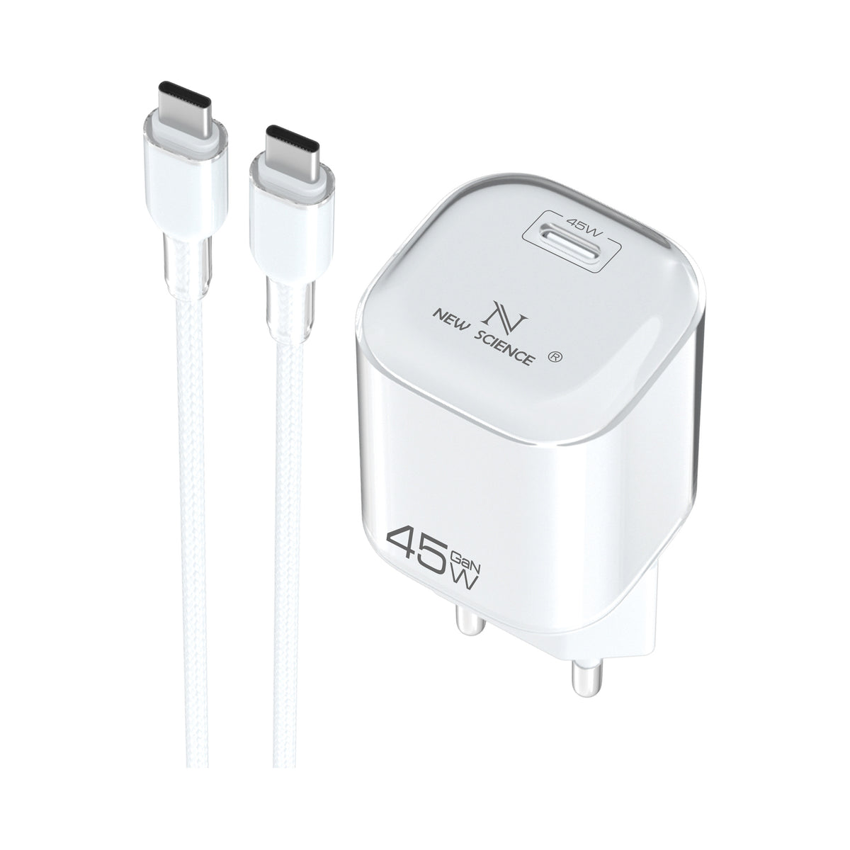 Cargador PD USB-C a Type C 45W 3A Modelo:AC-230 Blanco
