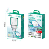 Enchufe Adaptador de 2 Puertos USB-C+USB-A 25W 3A Modelo: AC-203 Blanco