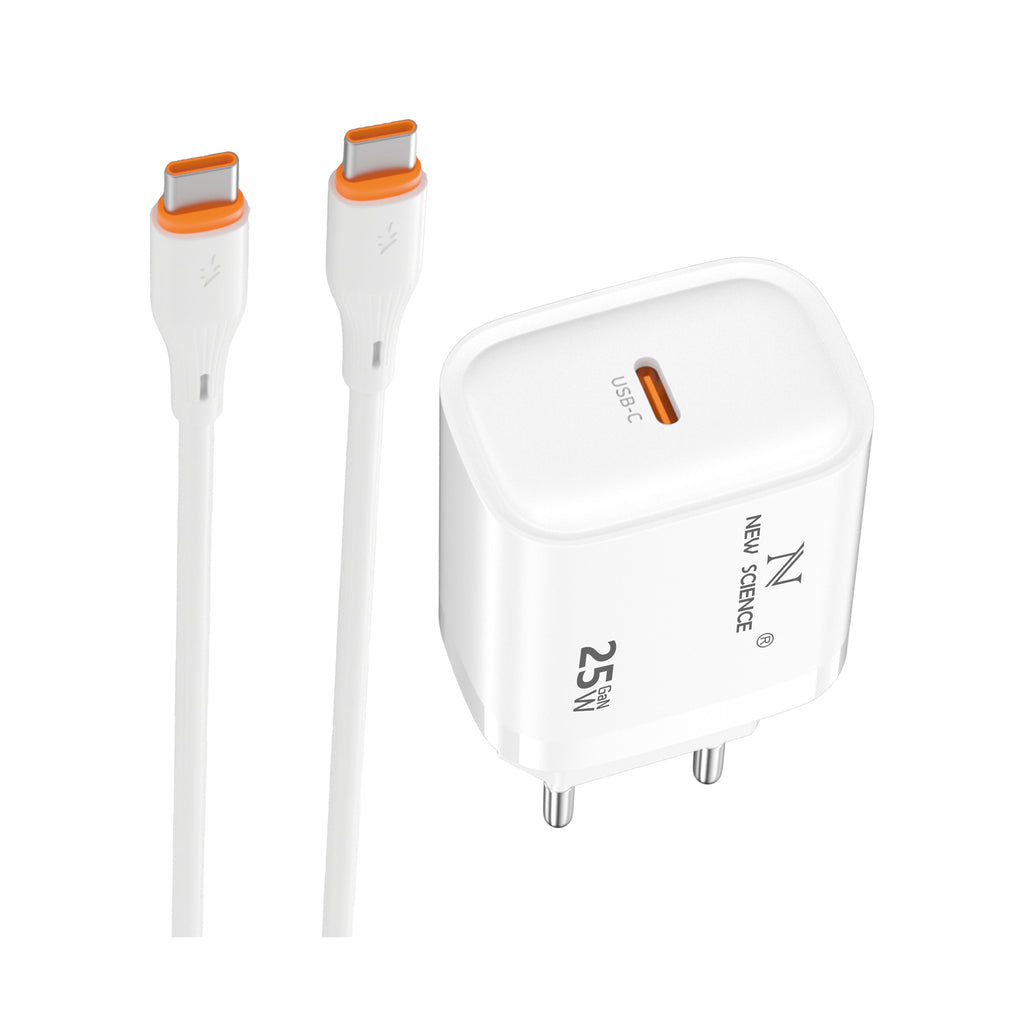 Cargador PD USB-C a Type C 25W 3A Modelo:AC-203 Blanco