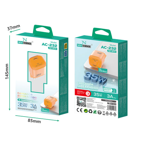 Enchufe PD USB-C 35W Modelo AC-232 NARANJA