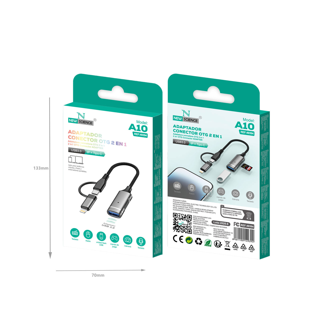 Adaptador USB 3.0 OTG con Salida Tipo C / iPhone Modelo A10