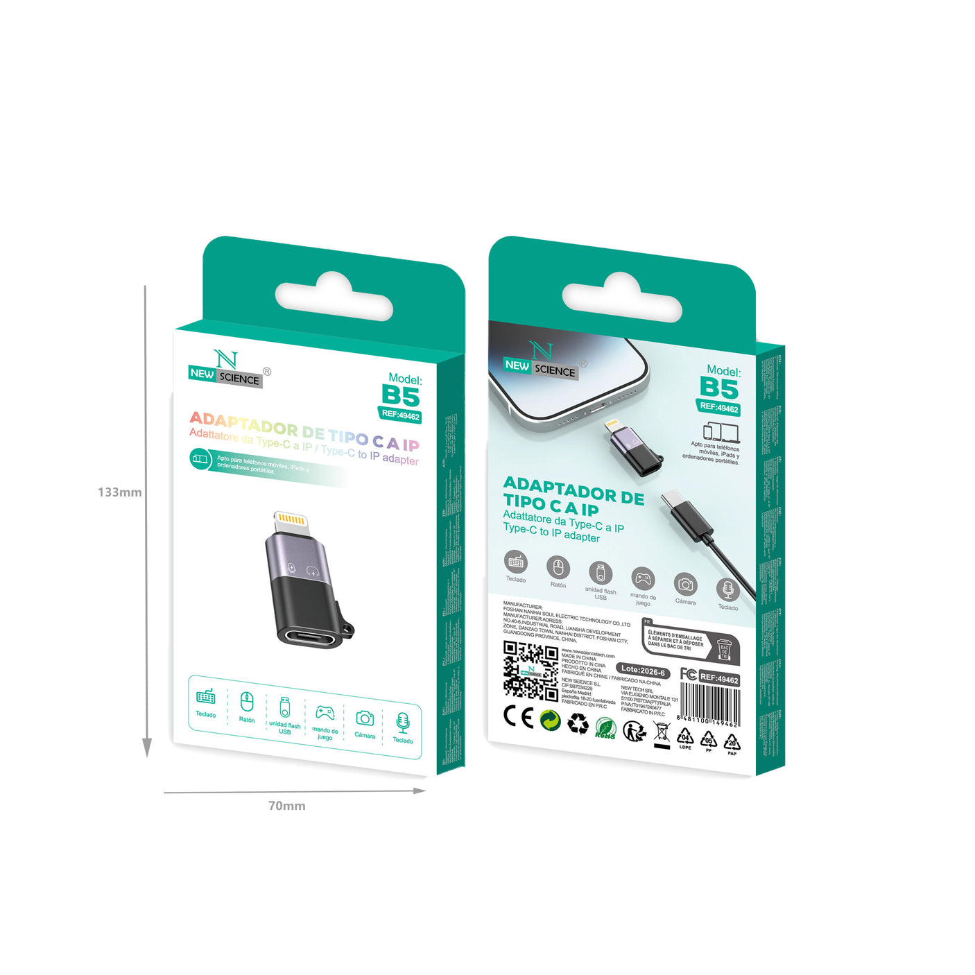 Adaptador Tipo C a iPhone Lightning Modelo B5