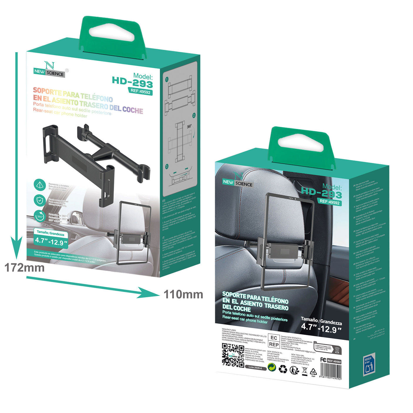 Soporte Coche Asiento Trasero HD-293