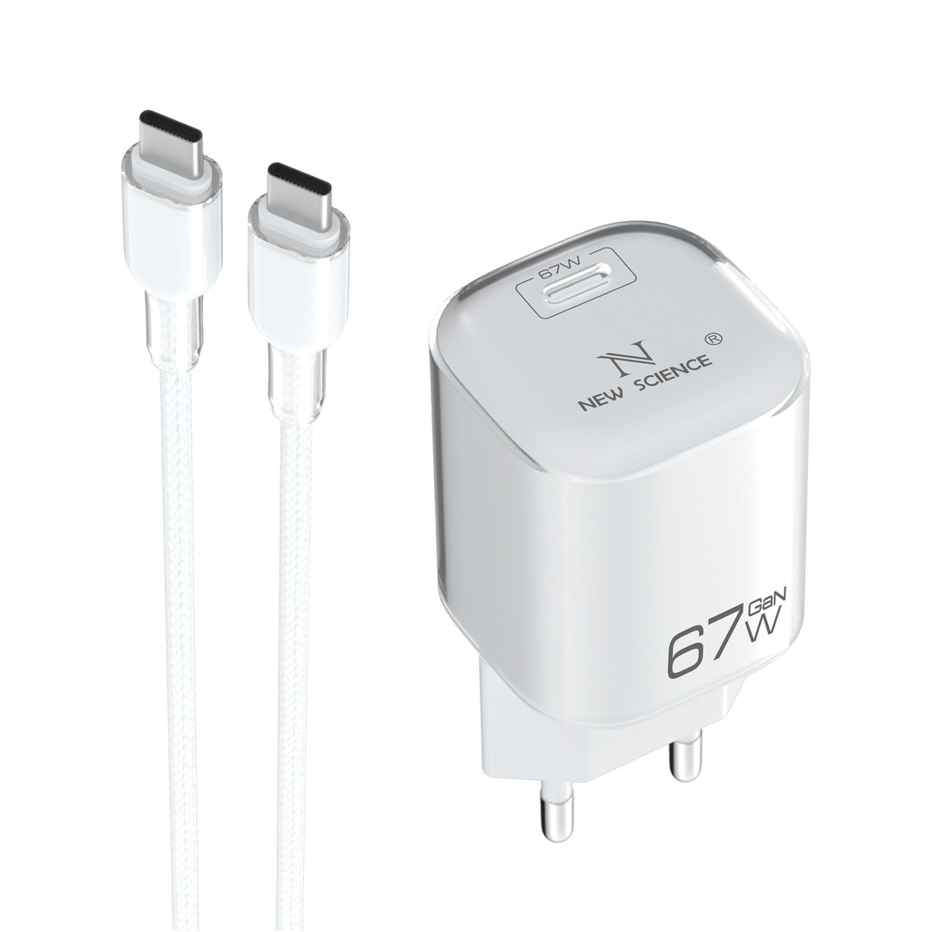 Cargador PD USB-C a Type C 67W 3A Modelo:AC-230 Blanco