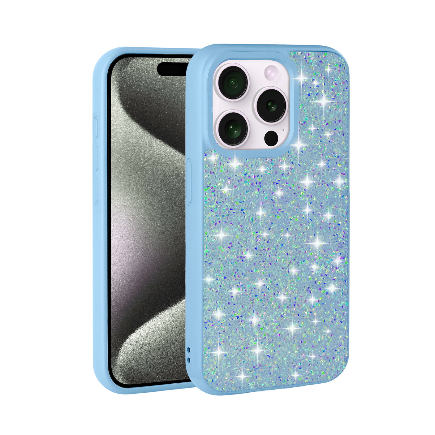 iPhone 15 Pro Carcasa con Purpurina Brillante Cromada