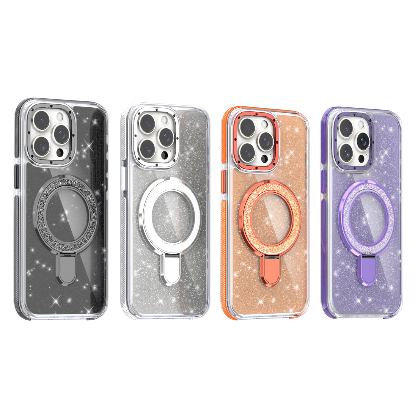 iPhone 16 Plus Glitter Magsafe Case with Foldable Ring Holder