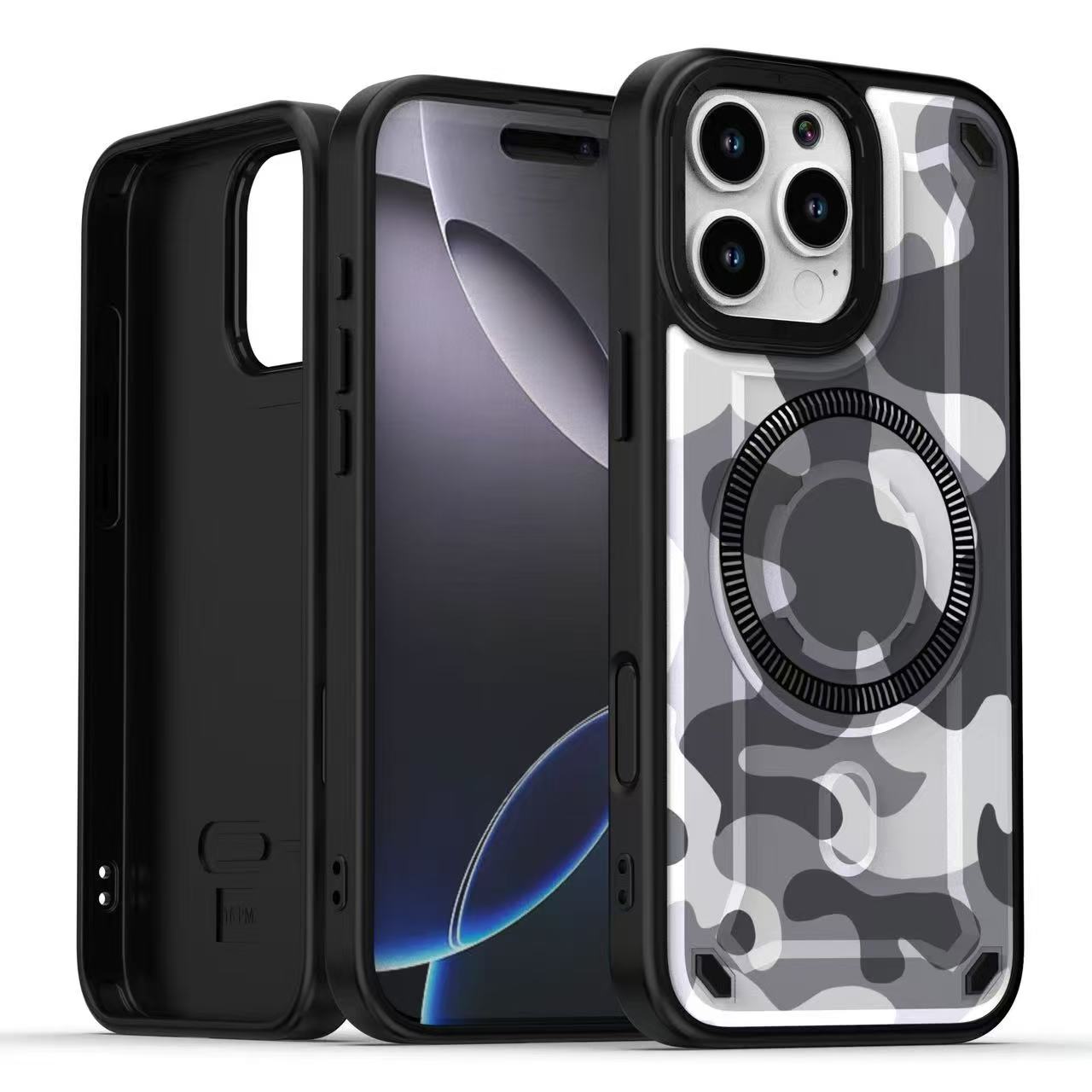 iPhone 17 Pro Max Funda Antigolpes con Diseno Camuflaje y Aro Magnético