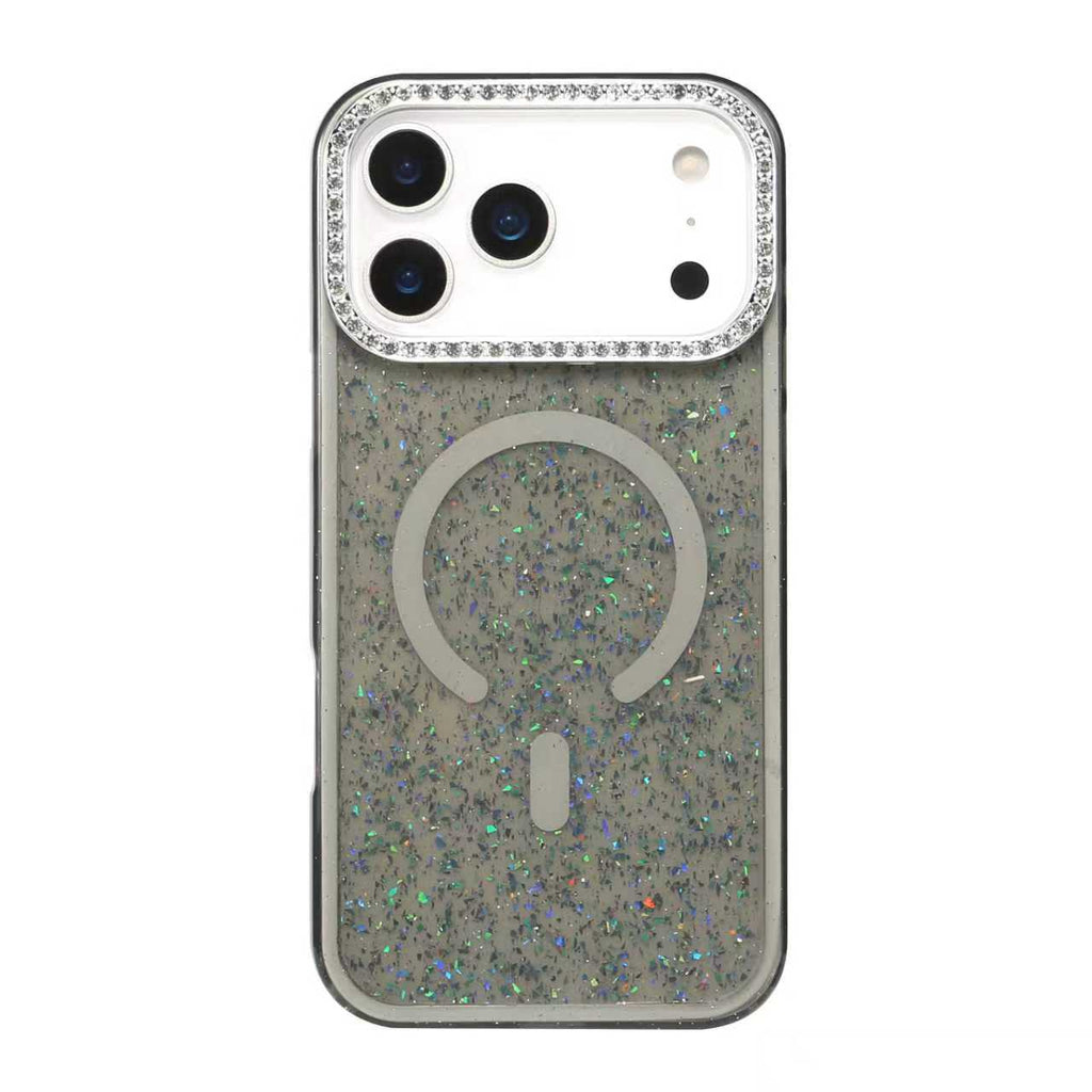 iPhone 13 / iPhone 14 Funda con Purpurina Magnética con Marco de Cámara con Diamantes