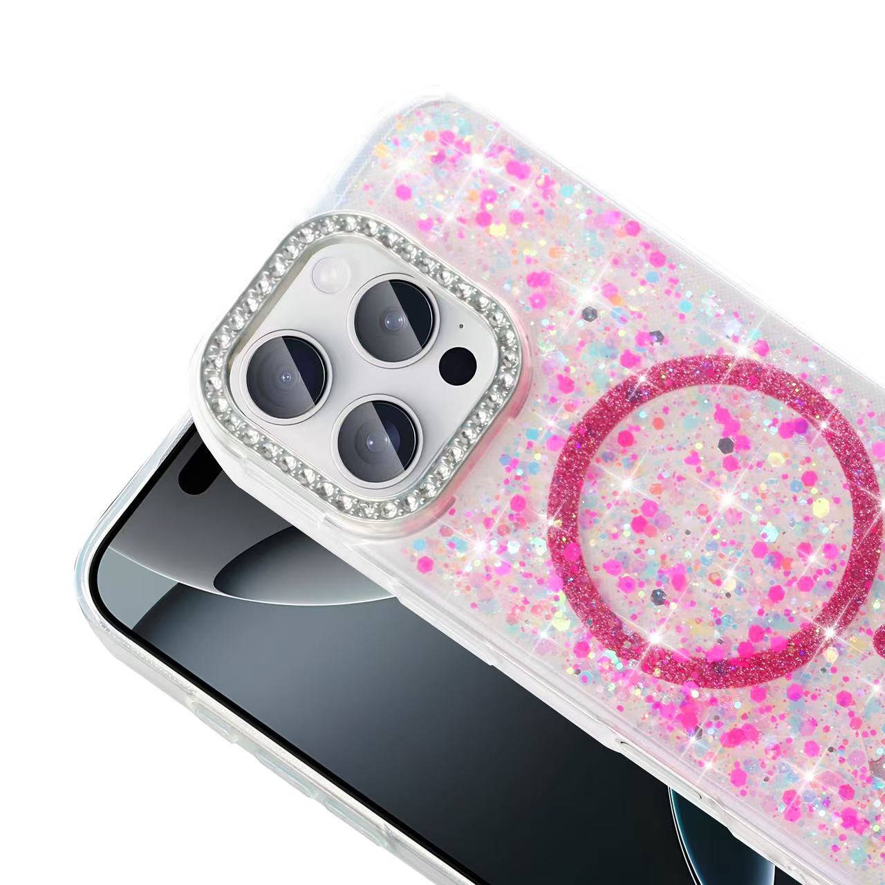 iPhone 16 Pro Funda Magnética con Purpurina y Brillantes Magsafe