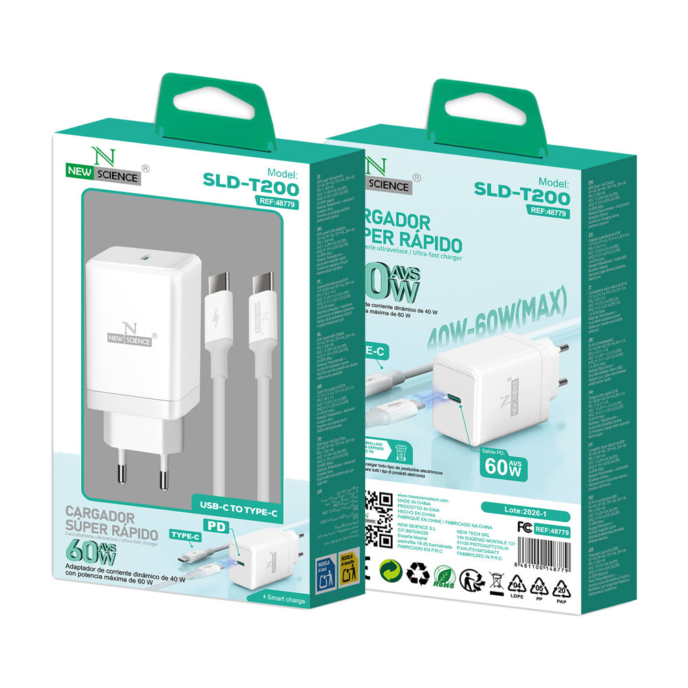 Cargador PD USB-C a Type C 60W AVS SLD-T200