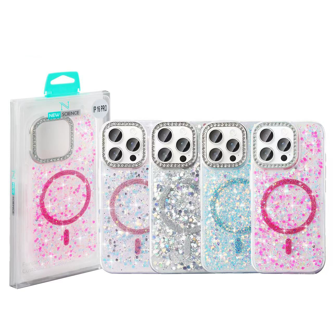 iPhone 16 Pro Funda Magnética con Purpurina y Brillantes Magsafe