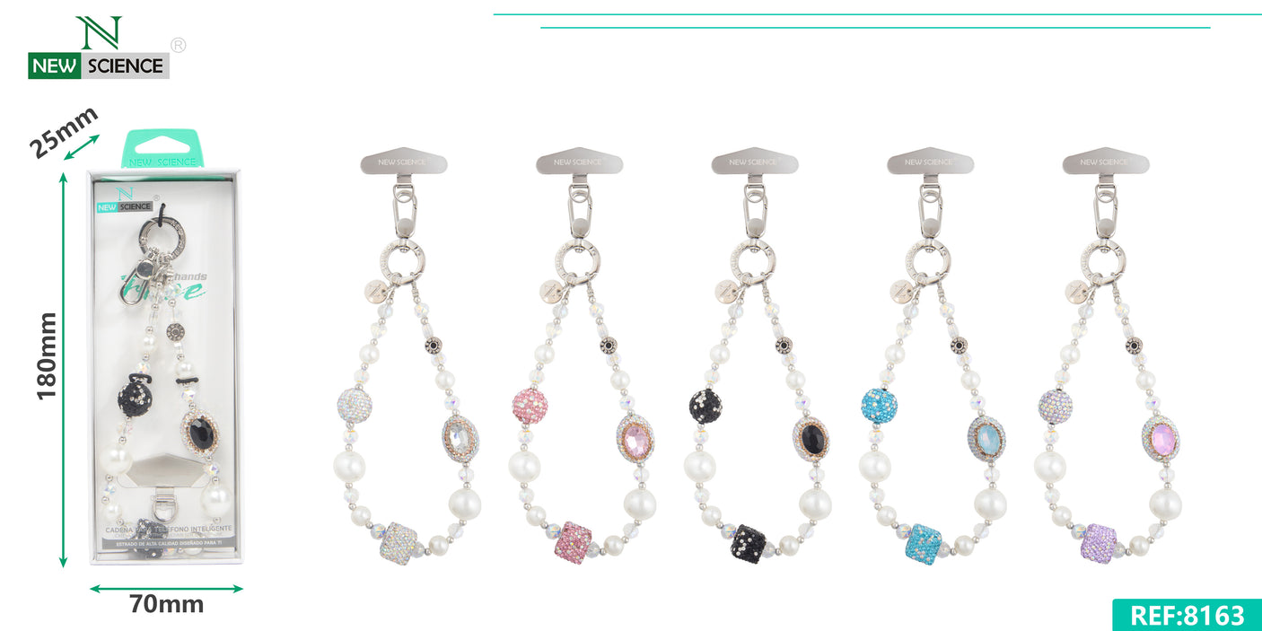 Cadena Multifuncional de 16cm para Movil con Perlas y Abalorios Brillantes  (Pake 10 uds)