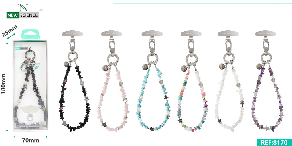 Cadena Multifuncional de 16cm para Movil con Piedras Fragmentadas y con Estrella (Pake 10 uds)
