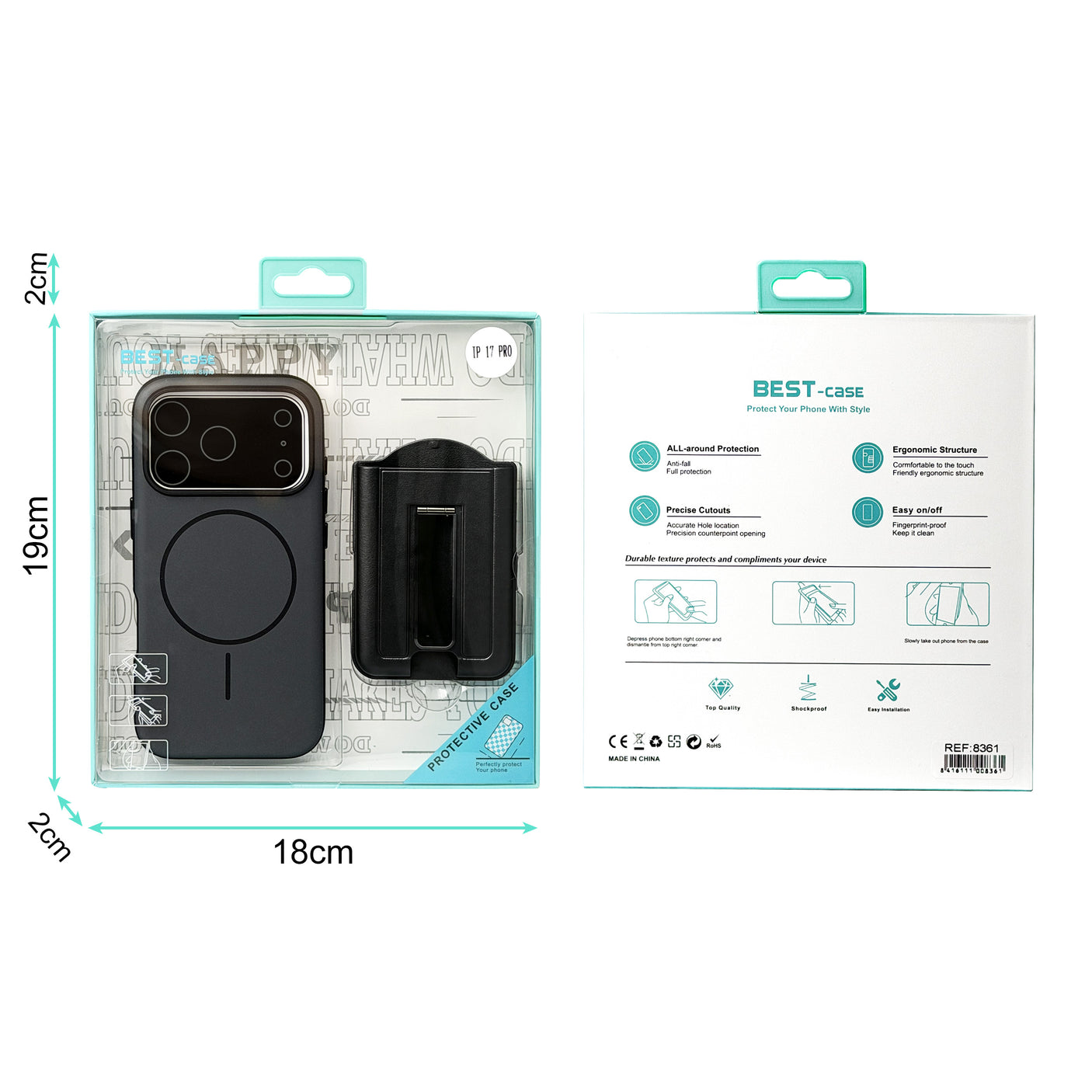 iPhone 15 Kit Carcasa MagSafe + Tarjetero Magnetico con Soporte