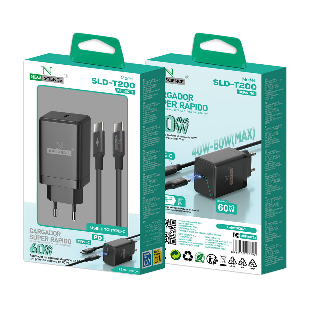 Cargador PD USB-C a Type C 60W AVS SLD-T200