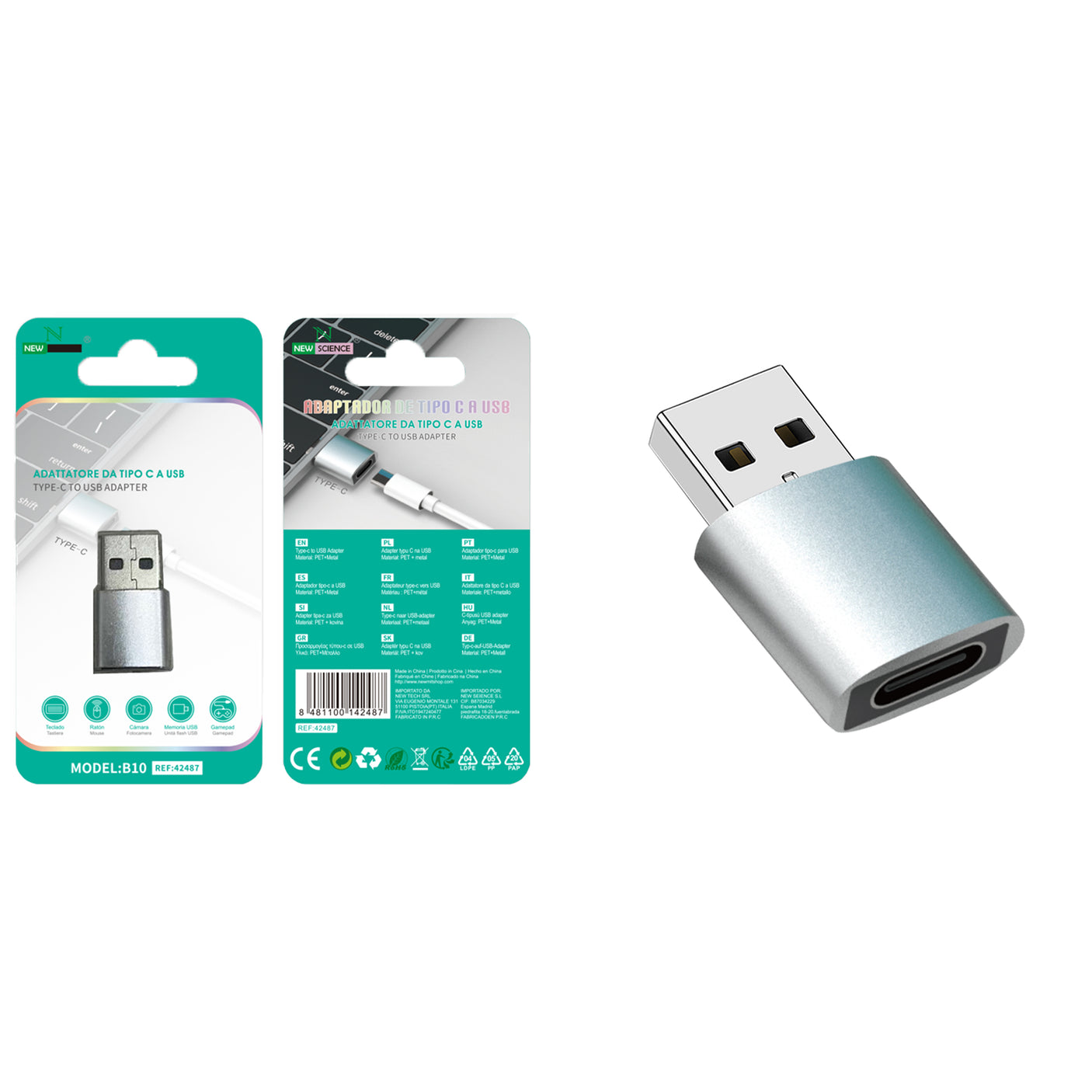 Adaptador Type-C a USB Macho, Modelo B10