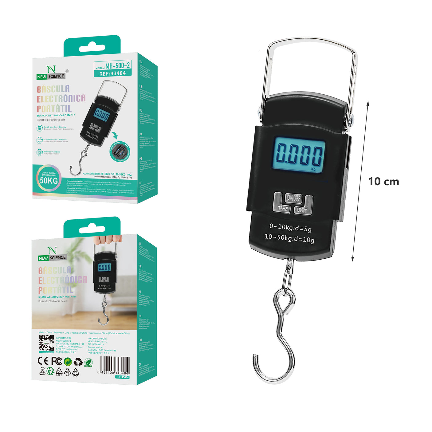 Portable Electronic Scale Maximum 50Kg MH-500-2 Maximum 50Kg (Black)