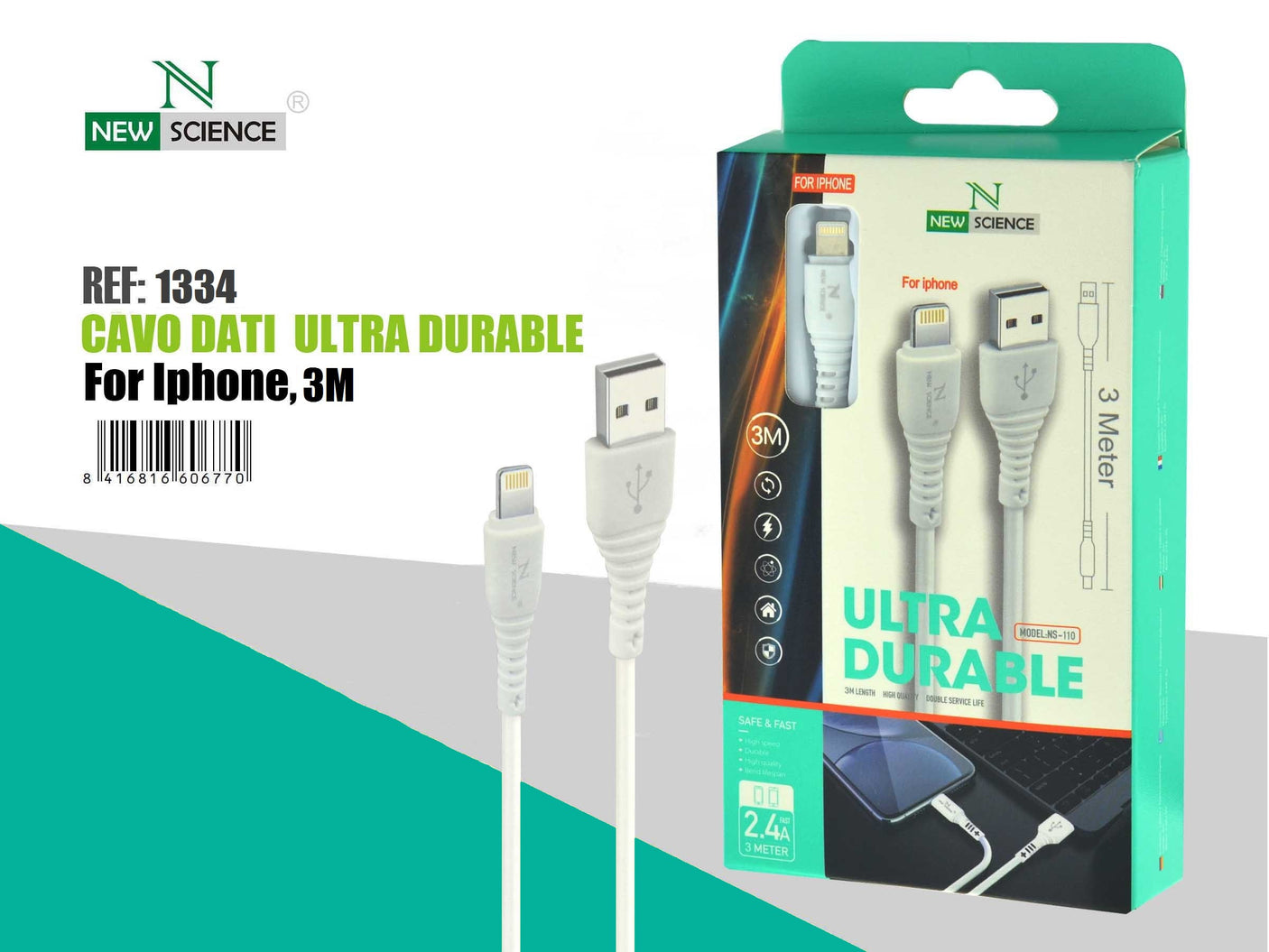 iPhone Cable 3 Meters 2.4A NS-110