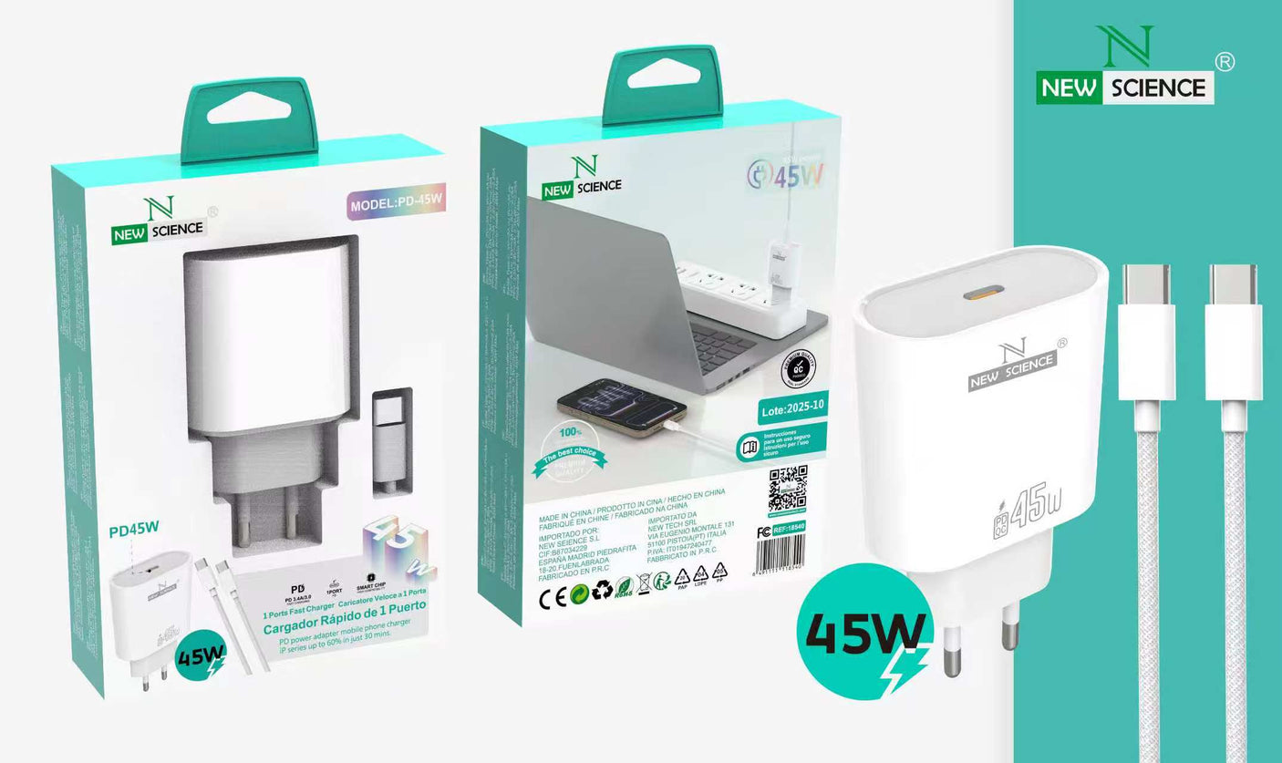 Cargador PD USB-C a Type C 45W Modelo PD-45W