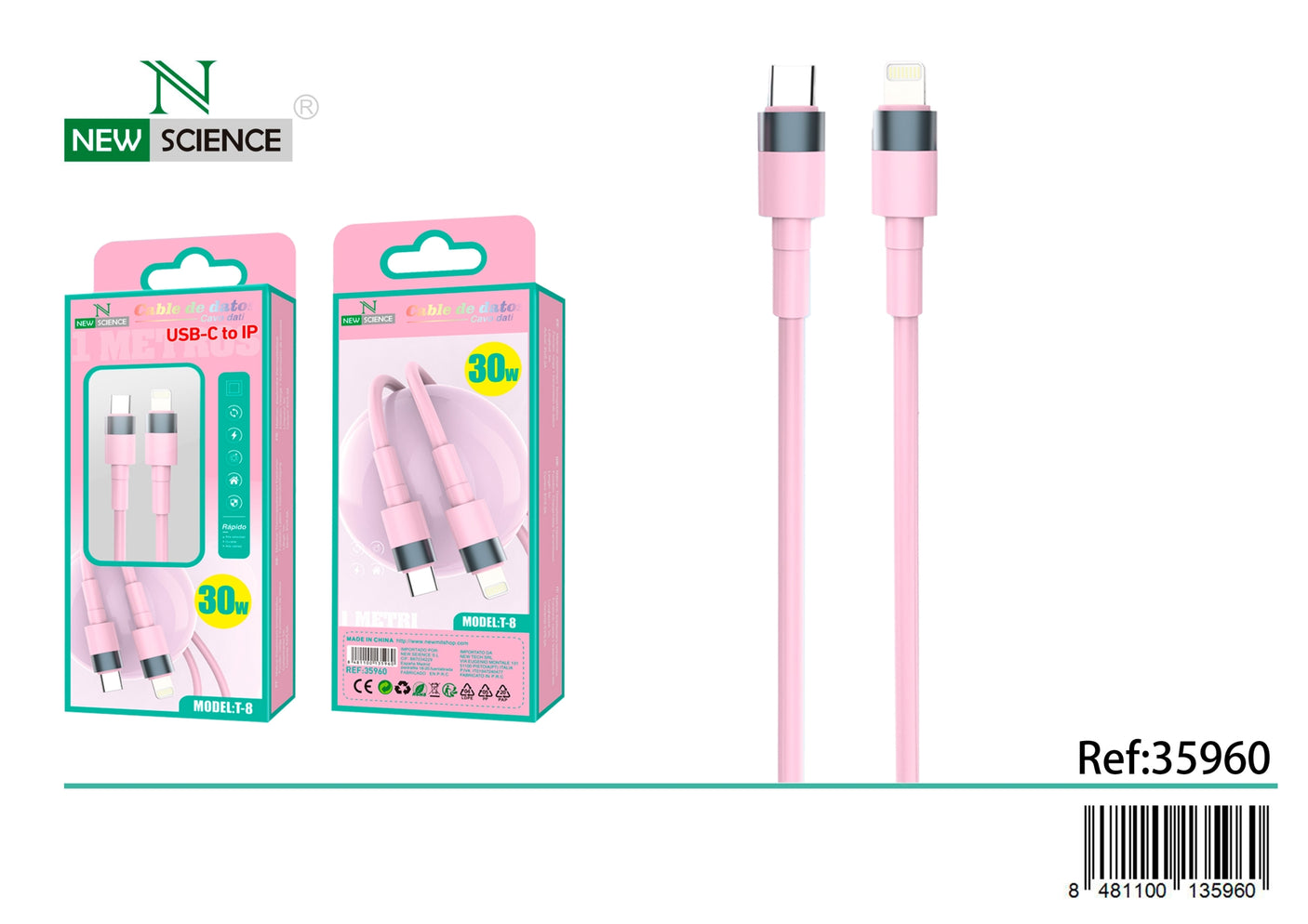Cabo PD USB-C para iPhone 30W 1M T-8