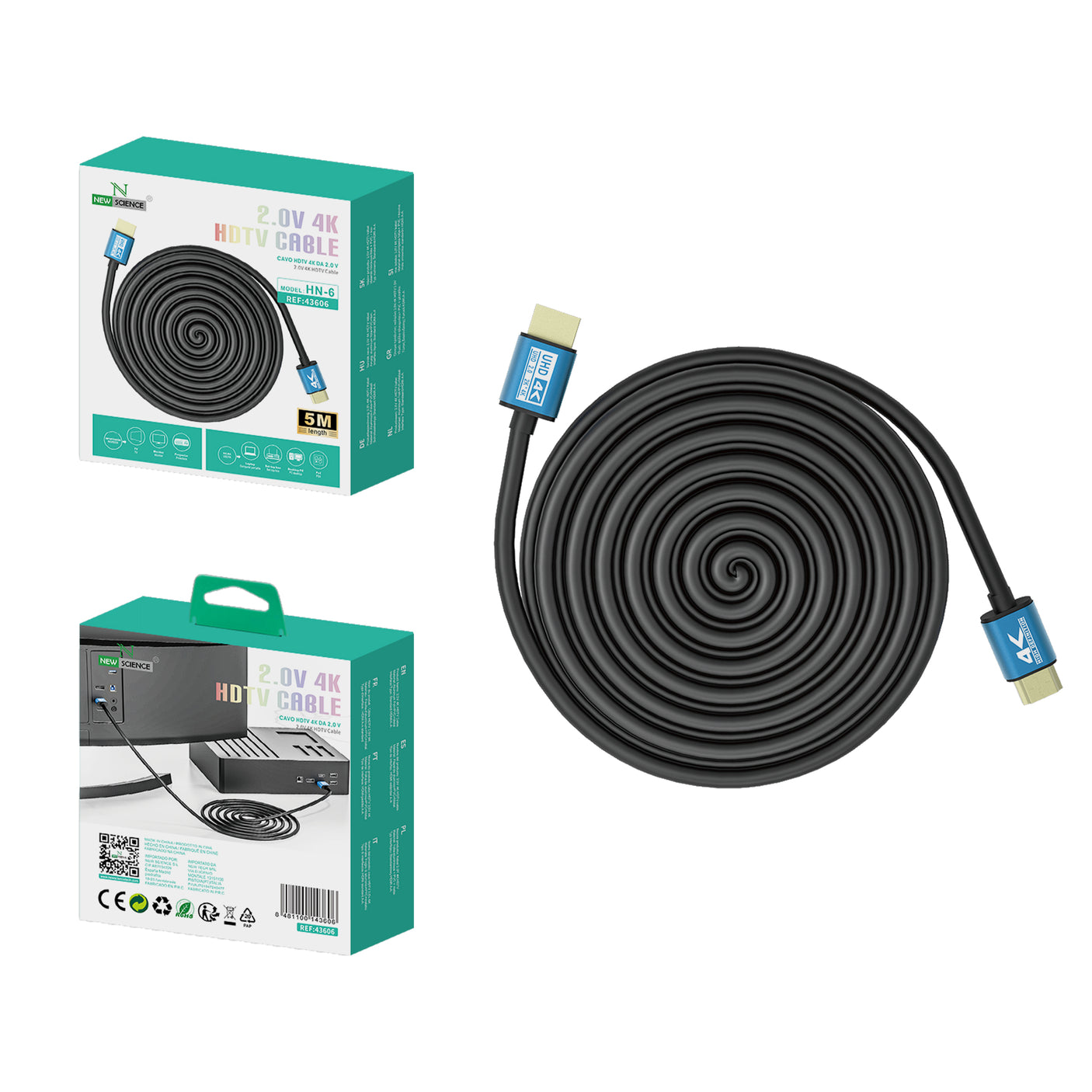 Cable HDMI Meltalizado 2.0V / Resolución 4K 5M Modelo HN-6