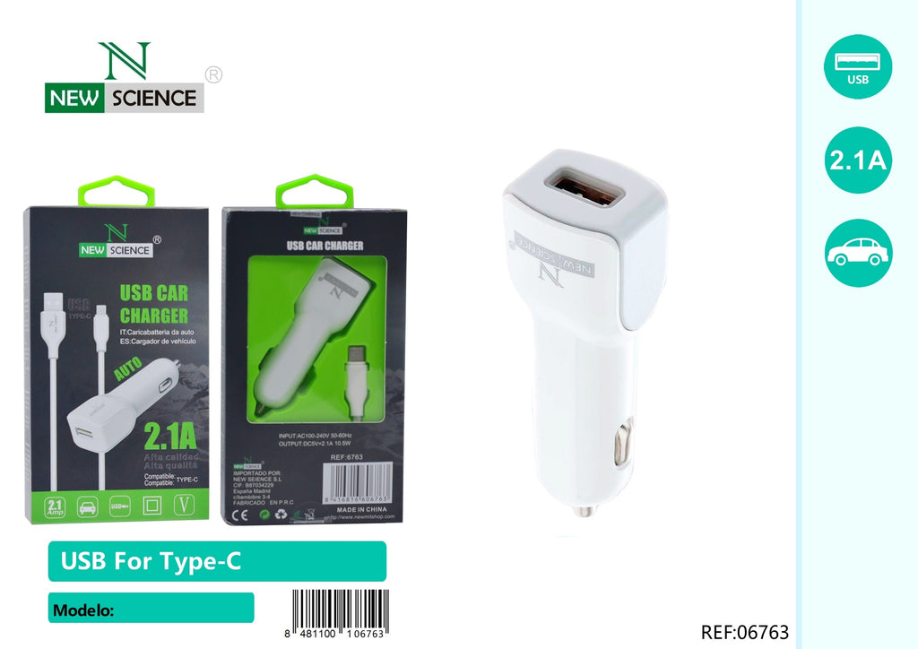Cargador Coche USB a Type C 2.1A