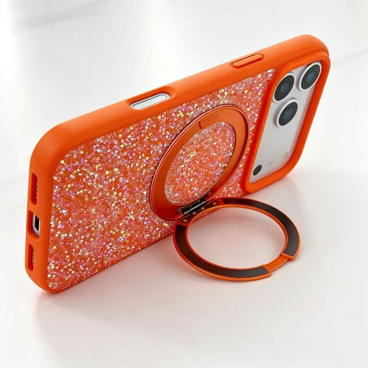 iPhone 17 Pro Carcasa Glitter Diamantes con Anillo Magsafe