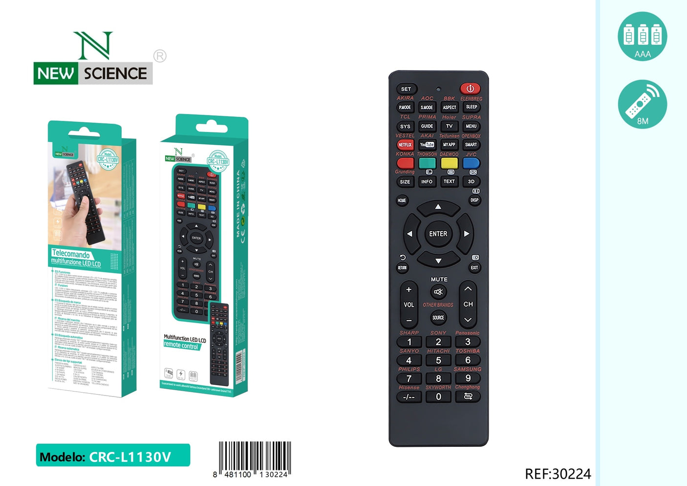 Controle remoto universal para TV LED/LCD CRC-L1130V