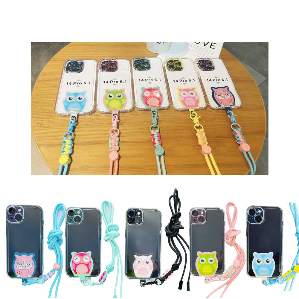 iPhone 14 Plus Funda Transparente Diseño de Búho con Colgante