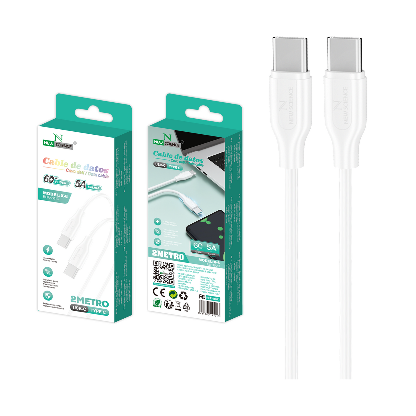Cable PD USB-C a Type C 5A/60W 2M X-6