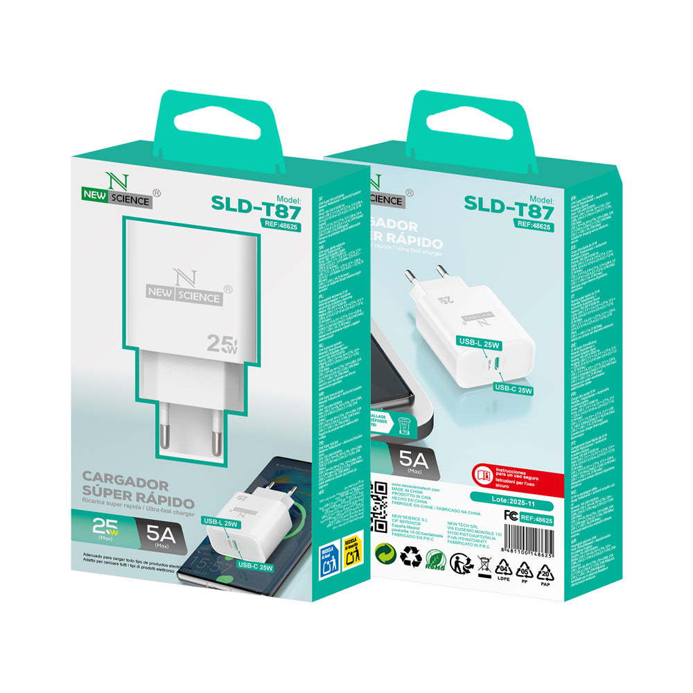 Enchufe 2 puertos PD-C+USB-L 25W/5A SLD-T87