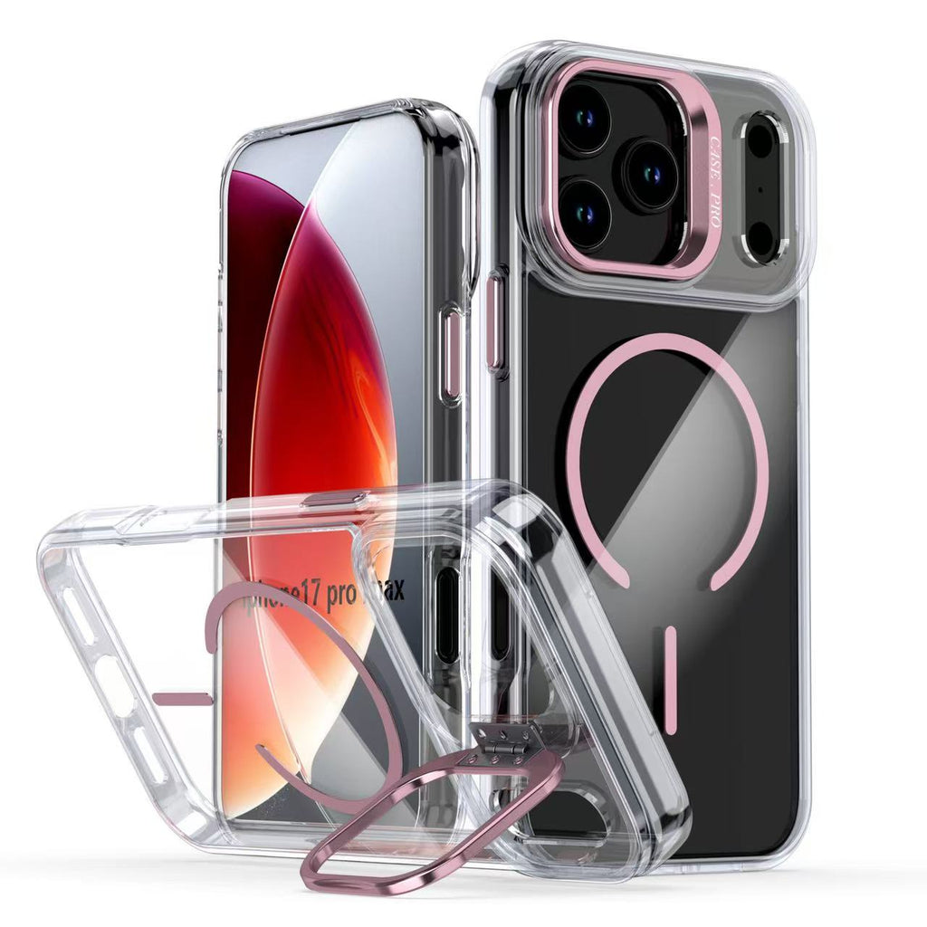 iPhone 15 Pro Max Funda Transparente con Soporte Magnético Integrado en la Cámara