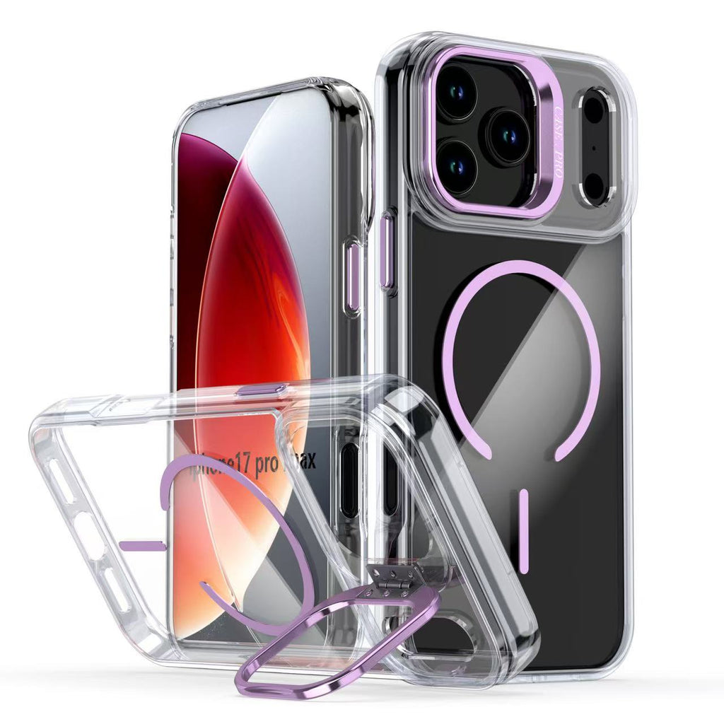 iPhone 15 Funda Transparente con Soporte Magnético Integrado en la Cámara