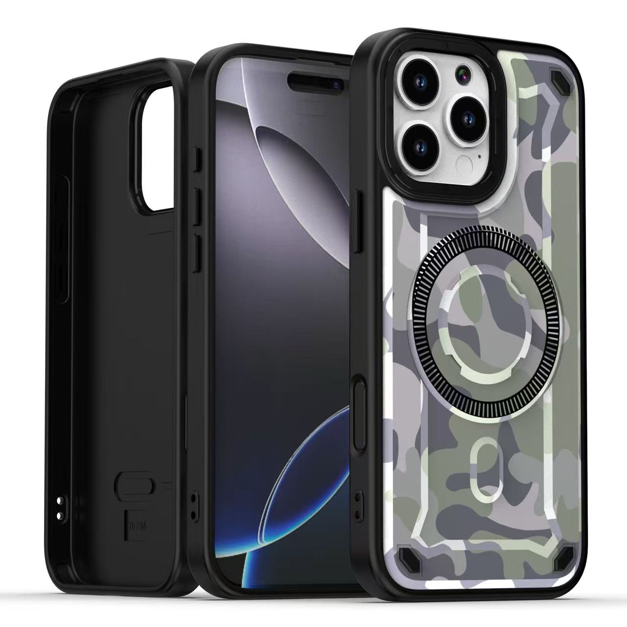 iPhone 17 Pro Max Funda Antigolpes con Diseno Camuflaje y Aro Magnético
