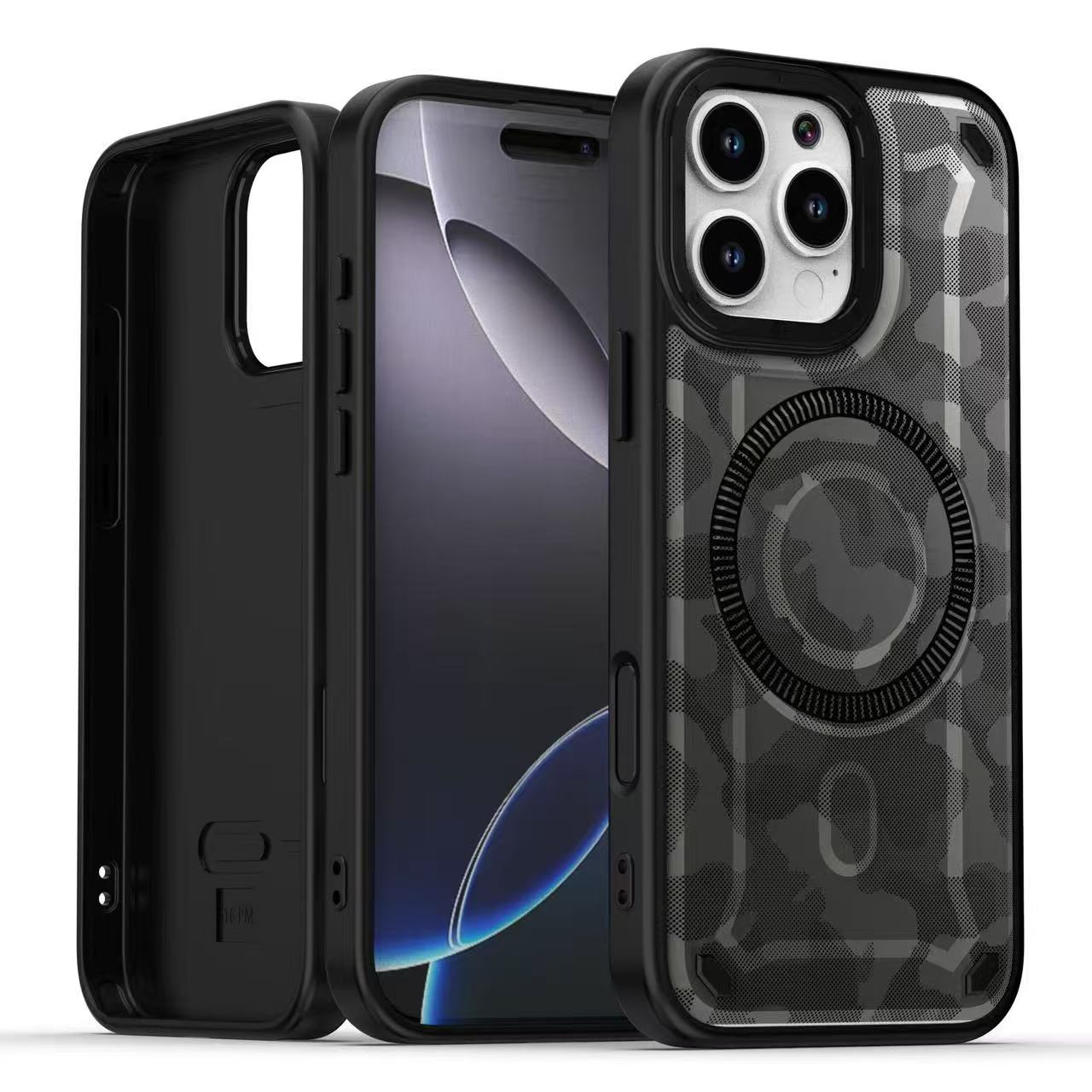 iPhone 17 Pro Max Funda Antigolpes con Diseno Camuflaje y Aro Magnético