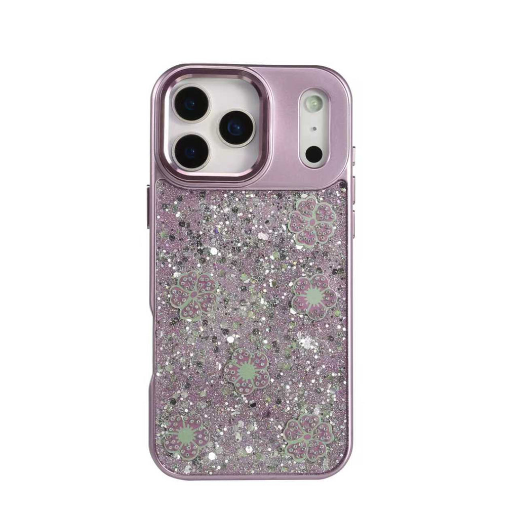 iPhone 17 Pro Max Funda Brillante con Flores en Purpurina