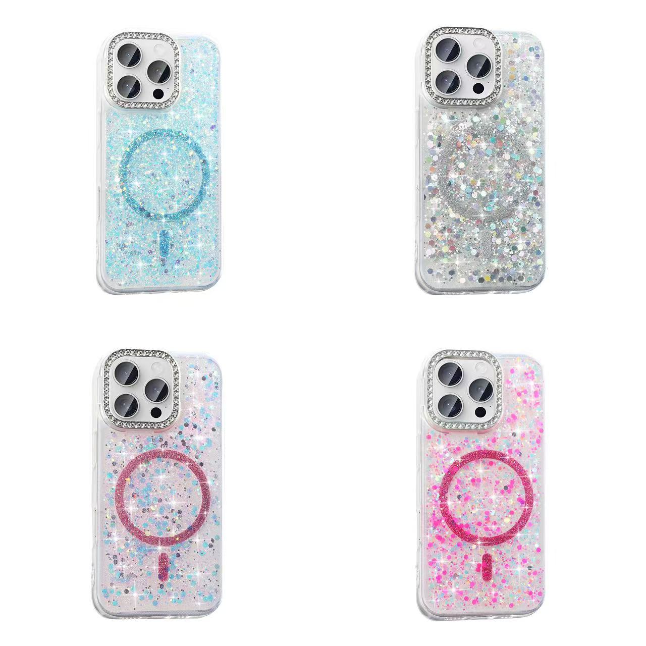 iPhone 16 Pro Funda Magnética con Purpurina y Brillantes Magsafe