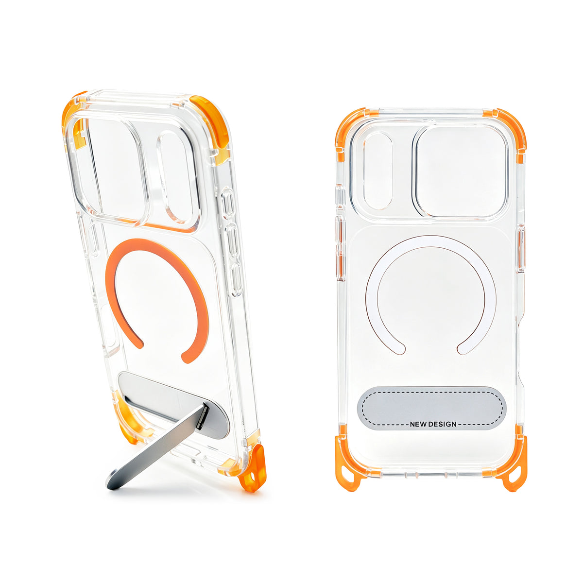 iPhone 17 Carcasa MagSafe Transparente Reforzada con Soporte y Agujeros para Cordón