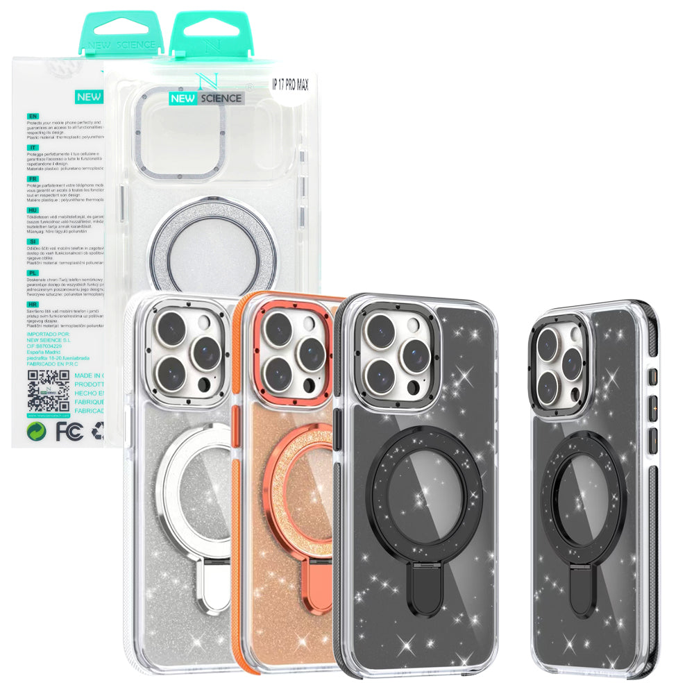 iPhone 17 Carcasa Magsafe Brillante con Soporte Plegable
